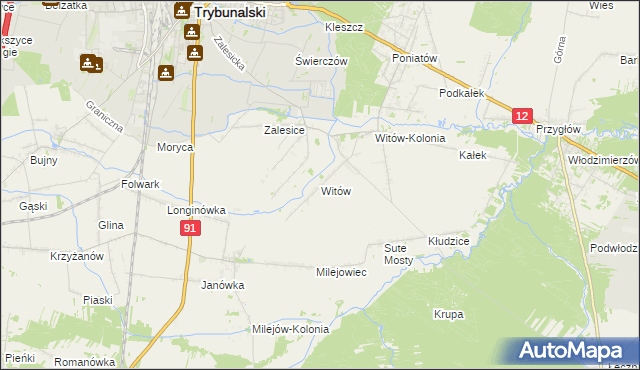 mapa Witów gmina Sulejów, Witów gmina Sulejów na mapie Targeo