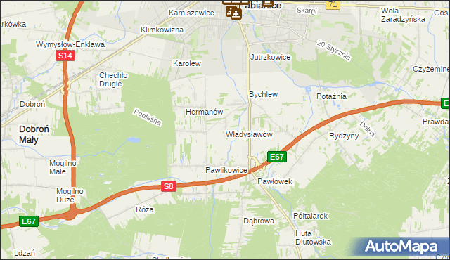 mapa Władysławów gmina Pabianice, Władysławów gmina Pabianice na mapie Targeo