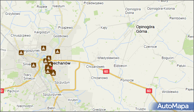 mapa Władysławowo gmina Opinogóra Górna, Władysławowo gmina Opinogóra Górna na mapie Targeo