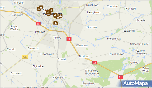 mapa Włostowo gmina Środa Wielkopolska, Włostowo gmina Środa Wielkopolska na mapie Targeo