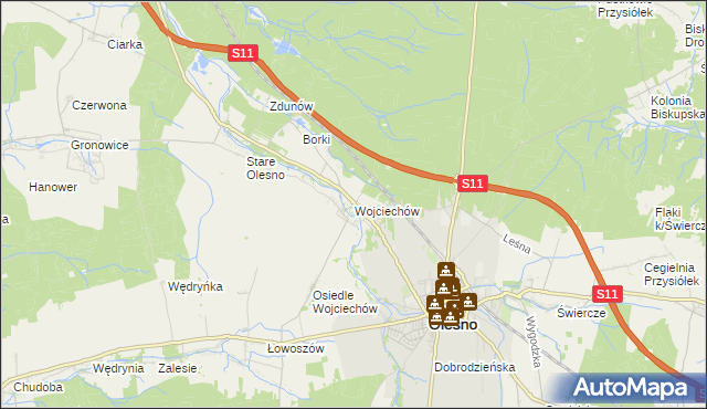 mapa Wojciechów gmina Olesno, Wojciechów gmina Olesno na mapie Targeo