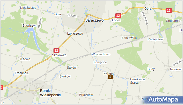 mapa Wojciechowo gmina Jaraczewo, Wojciechowo gmina Jaraczewo na mapie Targeo