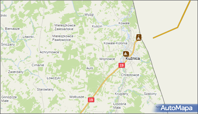 mapa Wojnowce gmina Kuźnica, Wojnowce gmina Kuźnica na mapie Targeo