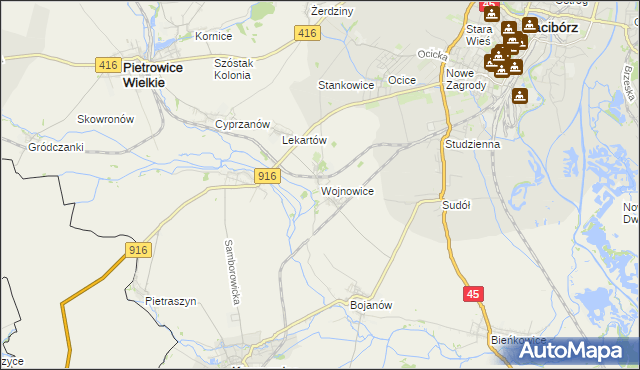 mapa Wojnowice gmina Krzanowice, Wojnowice gmina Krzanowice na mapie Targeo