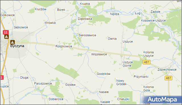 mapa Wojsławice gmina Byczyna, Wojsławice gmina Byczyna na mapie Targeo