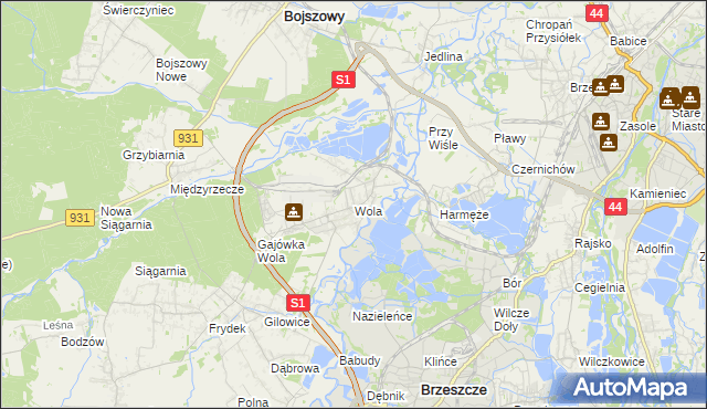 mapa Wola gmina Miedźna, Wola gmina Miedźna na mapie Targeo