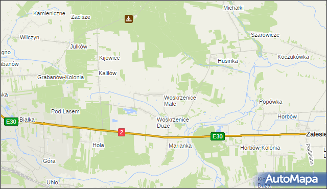 mapa Woskrzenice Małe, Woskrzenice Małe na mapie Targeo