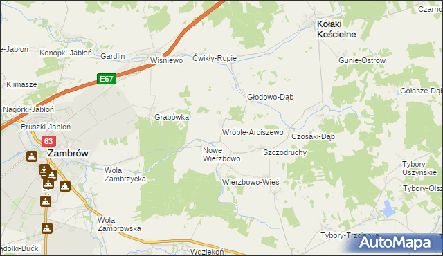 mapa Wróble-Arciszewo, Wróble-Arciszewo na mapie Targeo