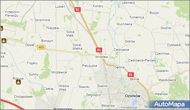 mapa Wróblew gmina Ozorków, Wróblew gmina Ozorków na mapie Targeo