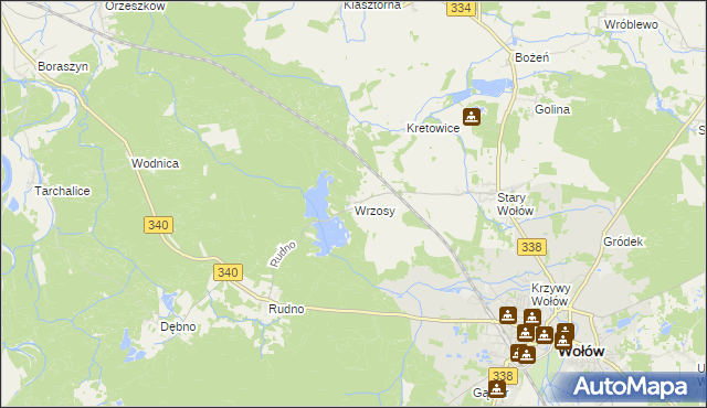 mapa Wrzosy gmina Wołów, Wrzosy gmina Wołów na mapie Targeo