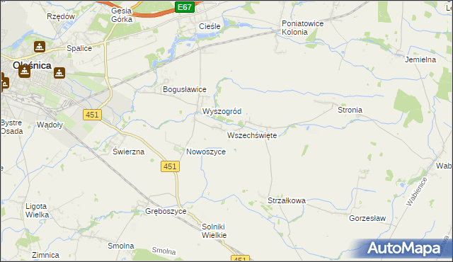 mapa Wszechświęte gmina Oleśnica, Wszechświęte gmina Oleśnica na mapie Targeo