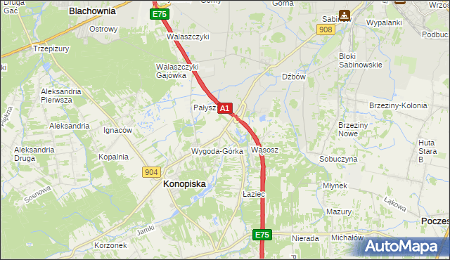 mapa Wygoda gmina Konopiska, Wygoda gmina Konopiska na mapie Targeo