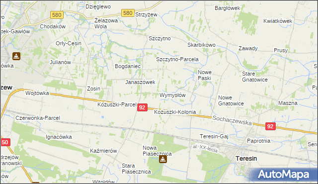 mapa Wymysłów gmina Sochaczew, Wymysłów gmina Sochaczew na mapie Targeo