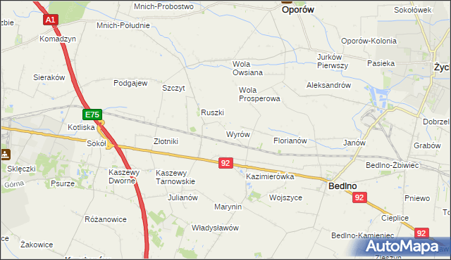 mapa Wyrów gmina Bedlno, Wyrów gmina Bedlno na mapie Targeo