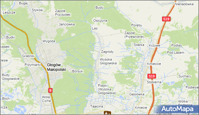 mapa Wysoka Głogowska, Wysoka Głogowska na mapie Targeo