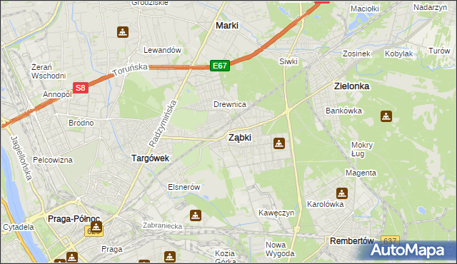 mapa Ząbki powiat wołomiński, Ząbki powiat wołomiński na mapie Targeo