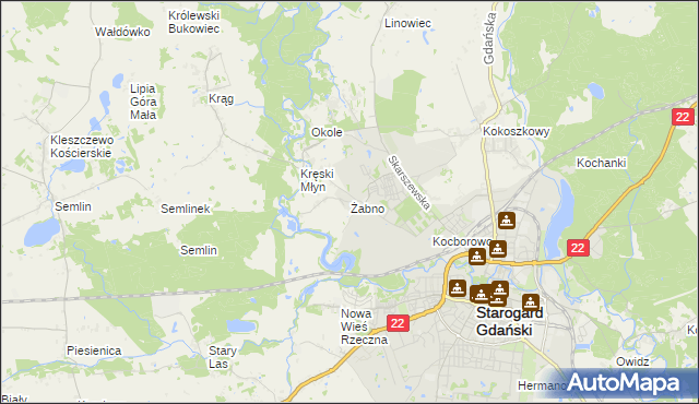 mapa Żabno gmina Starogard Gdański, Żabno gmina Starogard Gdański na mapie Targeo