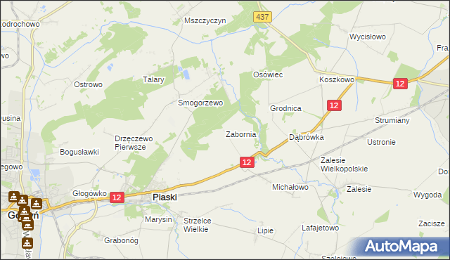 mapa Zabornia gmina Piaski, Zabornia gmina Piaski na mapie Targeo