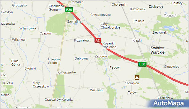 mapa Zaborów gmina Uniejów, Zaborów gmina Uniejów na mapie Targeo