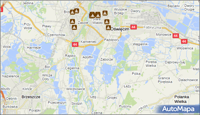 mapa Zaborze gmina Oświęcim, Zaborze gmina Oświęcim na mapie Targeo