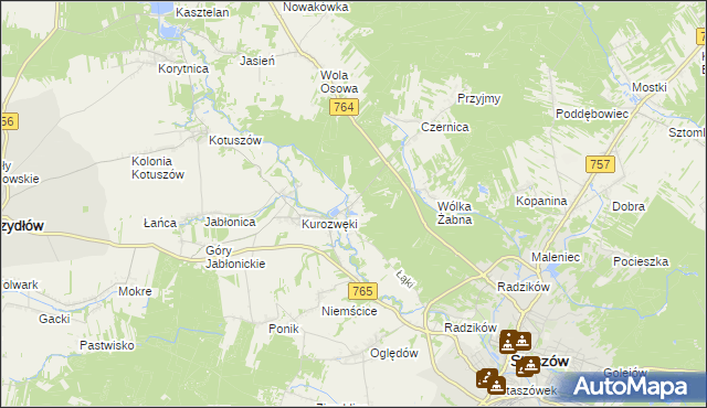 mapa Zagrody gmina Staszów, Zagrody gmina Staszów na mapie Targeo