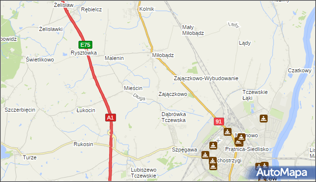 mapa Zajączkowo gmina Tczew, Zajączkowo gmina Tczew na mapie Targeo