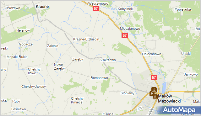 mapa Zakrzewo gmina Karniewo, Zakrzewo gmina Karniewo na mapie Targeo