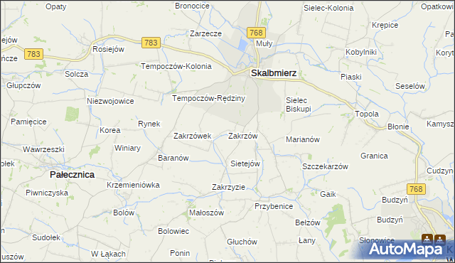 mapa Zakrzów gmina Skalbmierz, Zakrzów gmina Skalbmierz na mapie Targeo