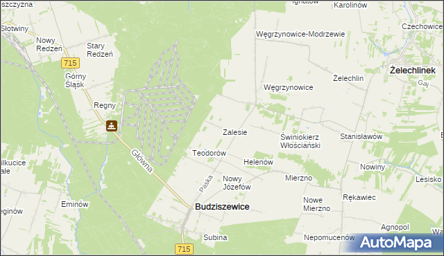 mapa Zalesie gmina Budziszewice, Zalesie gmina Budziszewice na mapie Targeo