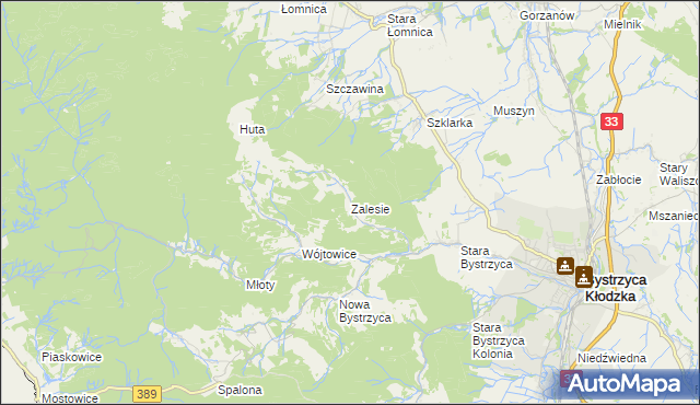 mapa Zalesie gmina Bystrzyca Kłodzka, Zalesie gmina Bystrzyca Kłodzka na mapie Targeo