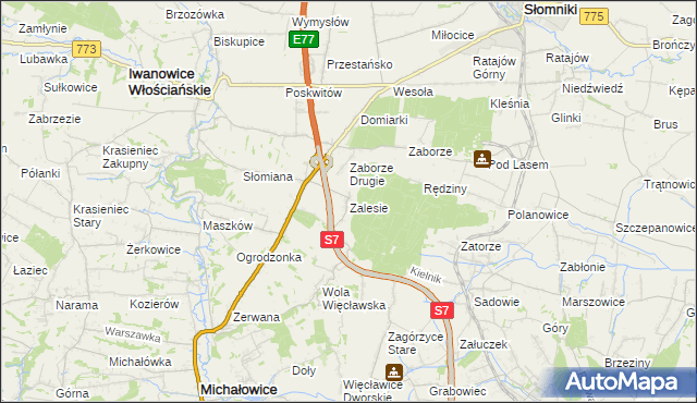 mapa Zalesie gmina Iwanowice, Zalesie gmina Iwanowice na mapie Targeo