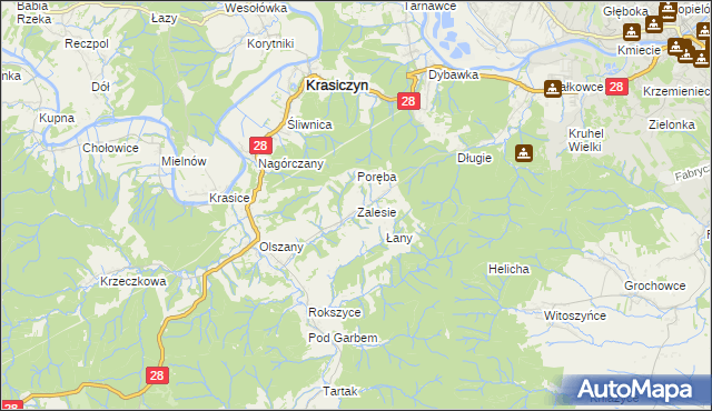 mapa Zalesie gmina Krasiczyn, Zalesie gmina Krasiczyn na mapie Targeo