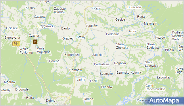 mapa Zalesie gmina Raków, Zalesie gmina Raków na mapie Targeo