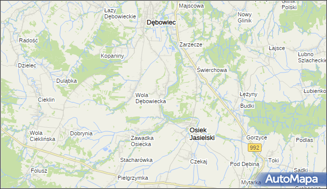 mapa Załęże gmina Osiek Jasielski, Załęże gmina Osiek Jasielski na mapie Targeo