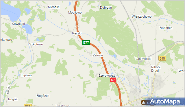 mapa Załuski gmina Nidzica, Załuski gmina Nidzica na mapie Targeo