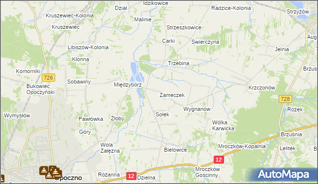 mapa Zameczek gmina Opoczno, Zameczek gmina Opoczno na mapie Targeo