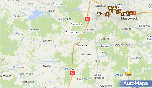 mapa Zamienie gmina Mińsk Mazowiecki, Zamienie gmina Mińsk Mazowiecki na mapie Targeo