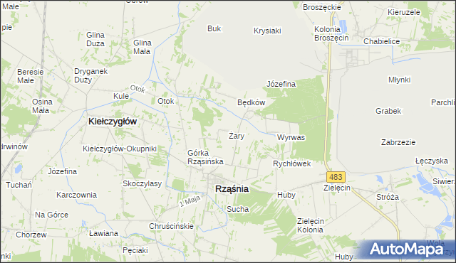 mapa Żary gmina Rząśnia, Żary gmina Rząśnia na mapie Targeo