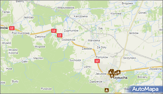 mapa Zawada gmina Przysucha, Zawada gmina Przysucha na mapie Targeo