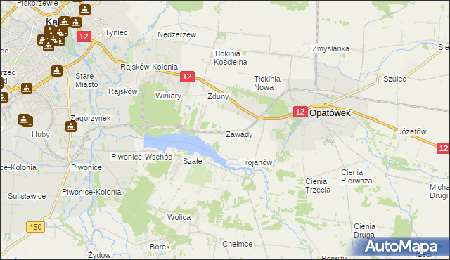mapa Zawady gmina Opatówek, Zawady gmina Opatówek na mapie Targeo