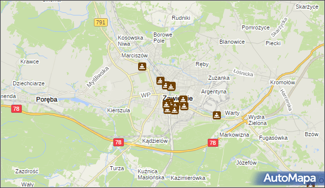 mapa Zawiercie, Zawiercie na mapie Targeo