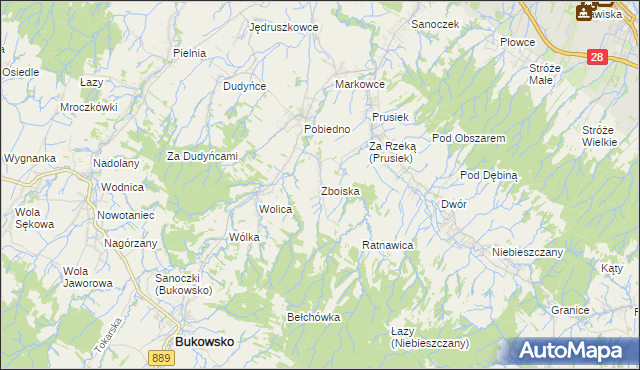 mapa Zboiska gmina Bukowsko, Zboiska gmina Bukowsko na mapie Targeo