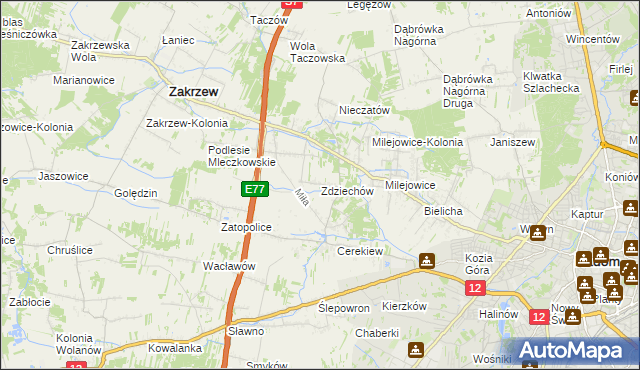 mapa Zdziechów gmina Zakrzew, Zdziechów gmina Zakrzew na mapie Targeo