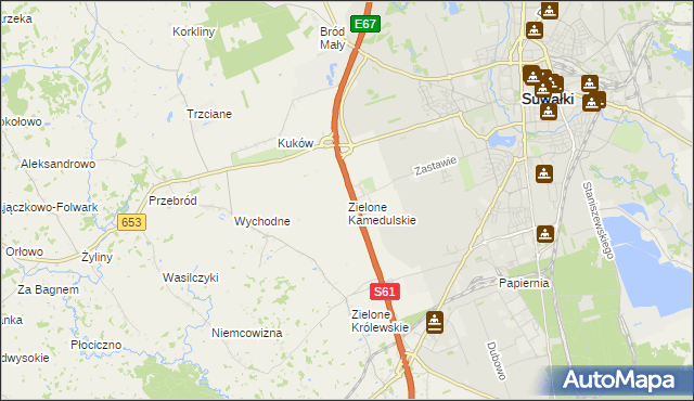 mapa Zielone Kamedulskie, Zielone Kamedulskie na mapie Targeo