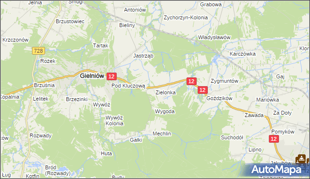 mapa Zielonka gmina Gielniów, Zielonka gmina Gielniów na mapie Targeo