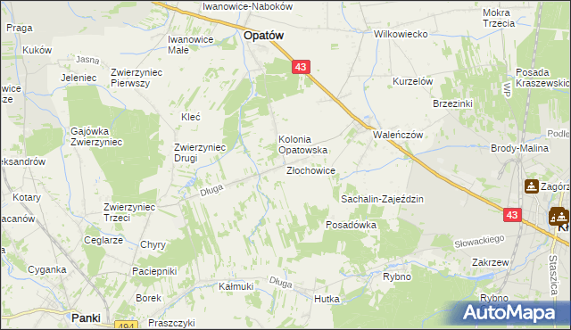 mapa Złochowice, Złochowice na mapie Targeo