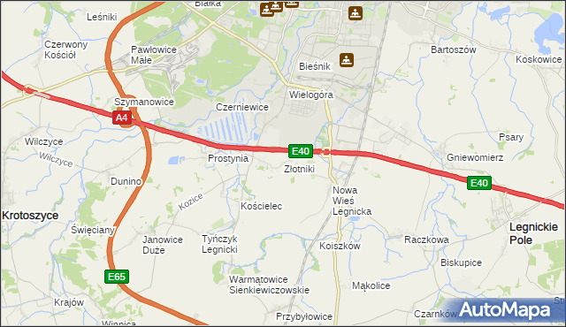 mapa Złotniki gmina Krotoszyce, Złotniki gmina Krotoszyce na mapie Targeo