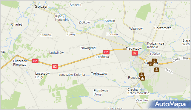 mapa Zofiówka gmina Łęczna, Zofiówka gmina Łęczna na mapie Targeo