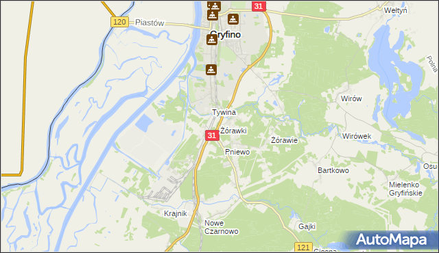 mapa Żórawki, Żórawki na mapie Targeo
