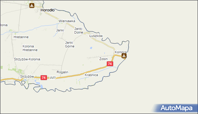 mapa Zosin gmina Horodło, Zosin gmina Horodło na mapie Targeo